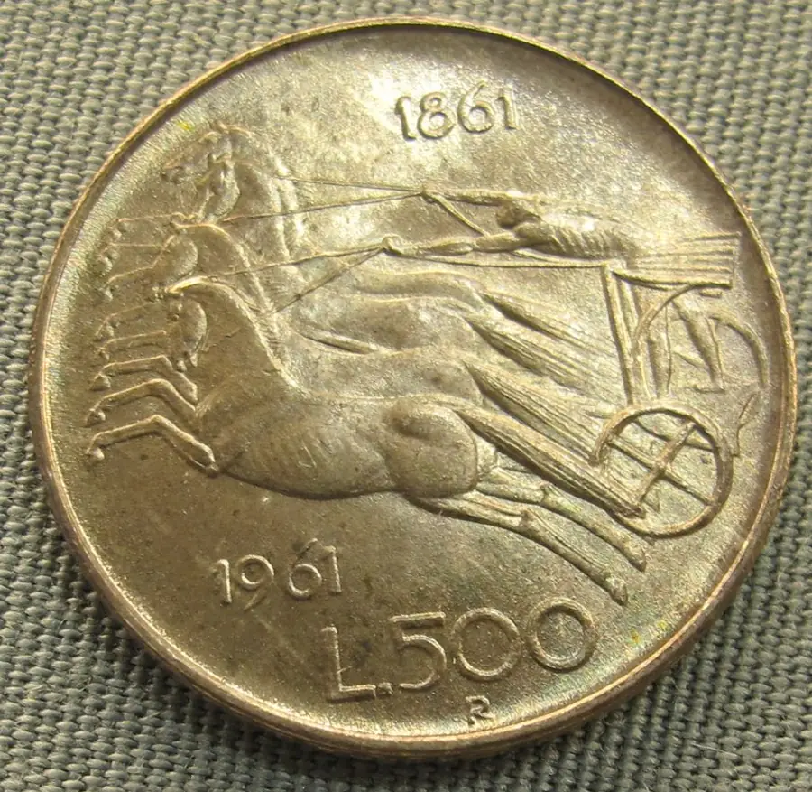 Italy 1961 500 lire, centenary of unification, reverse